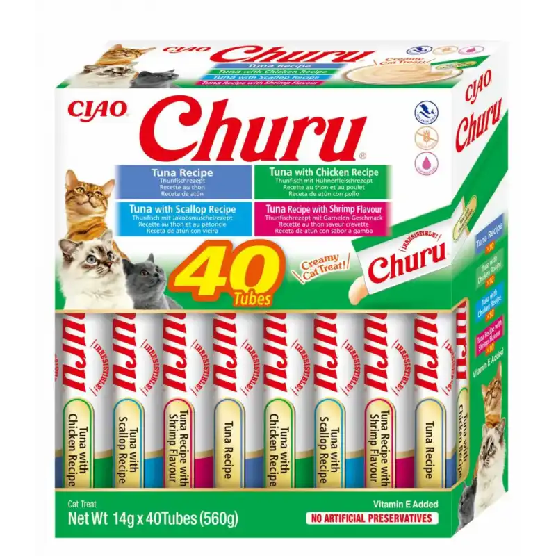 40x14gr Pack Churu para gato adulto Pure Mix de Atún y Pollo