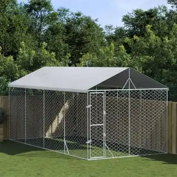 Perrera De Exterior | Jaula Para Perro | Parque Para Mascotas Con Toldo Acero Galvanizado Plata 3x6x2,5 M Cfw783772