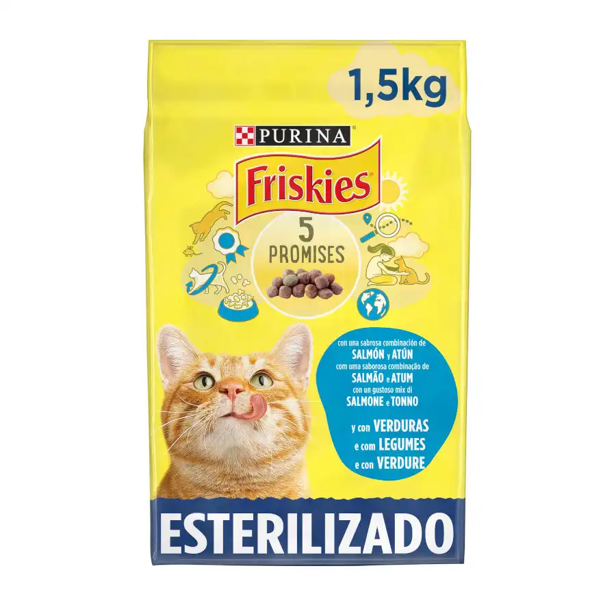 Purina Friskies Sterilized Pienso para gatos con salmón, atún y verduras - 1.5 kg - Friskies - Comparador de precios
