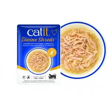 Catit Divine Shreds - Sopas De Pollo Para Gatos - Caballa Y Brocoli, 18 Sobres X 75 Gr