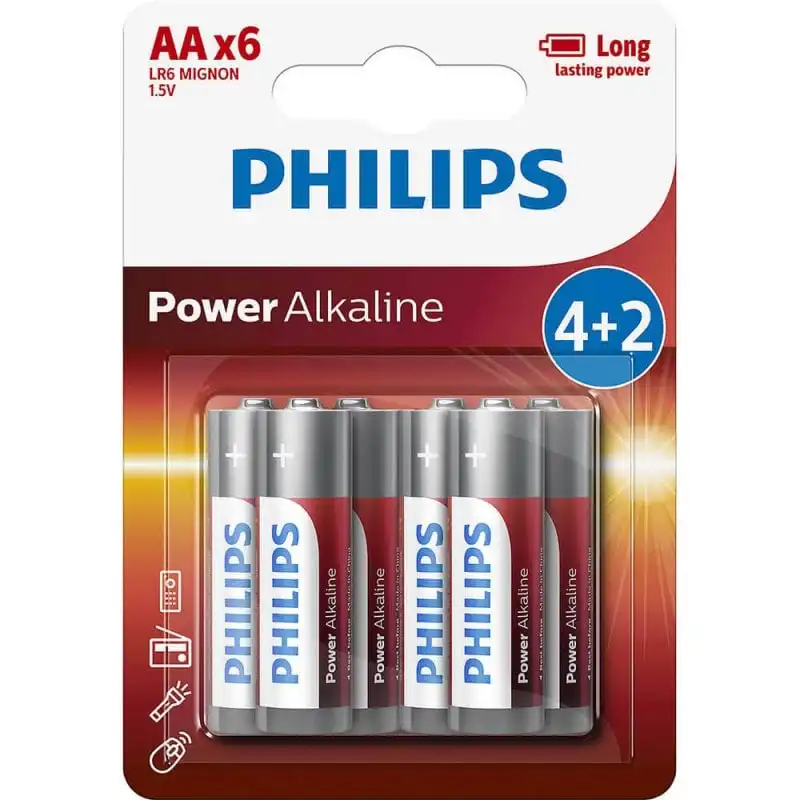 Philips Alkaline Power Pilas Alcalinas AA LR06 1.5V Pack 6 Unidades
