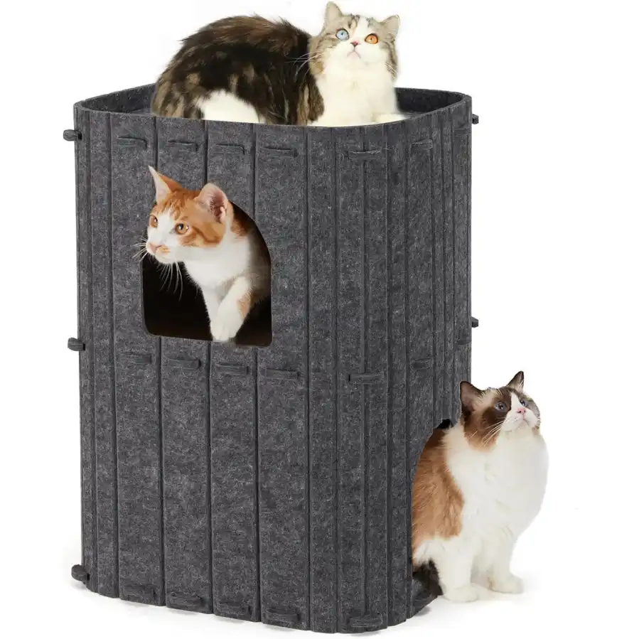 FUKUMARU Cueva para Gatos de 2 Pisos Color Gris | Casa para Gatos Multinivel para Varios Gatos, Lana Natural, Diseño Moderno para Hogar, Estable, Plegable y Fácil de Limpiar - 36,5 x 45,01 x 59,99 cm; 1,63 kg - Fukumaru - Comparador de precios