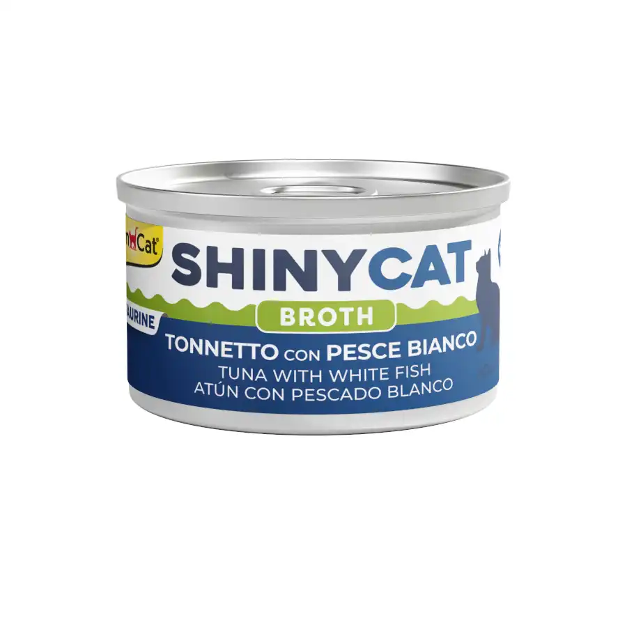 GimCat Shiny Cat Atún y Pescado blanco en caldo lata para gatos - 70 g - GimCat - Comparador de precios