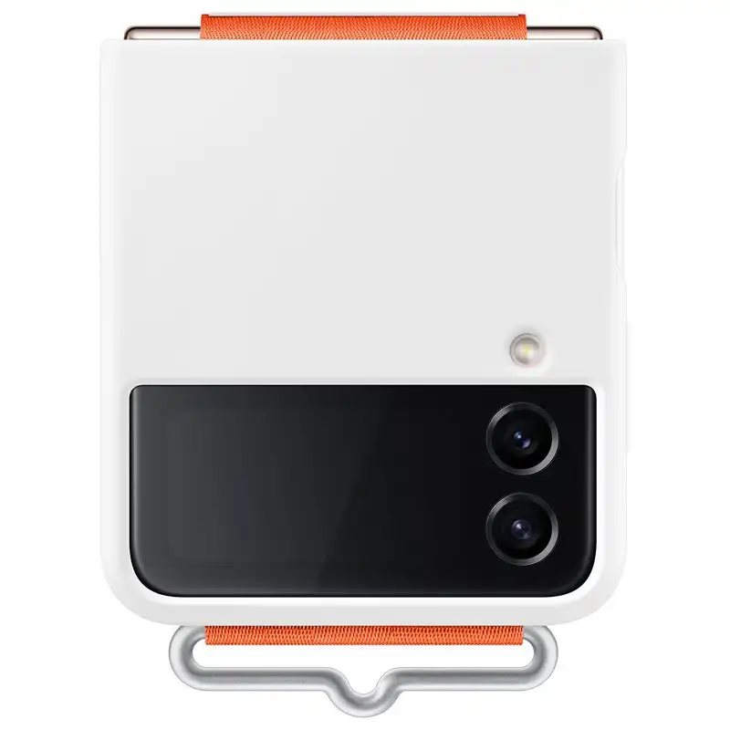 Samsung Silicone Cover Blanca con Correa Naranja para Galaxy Z Flip4