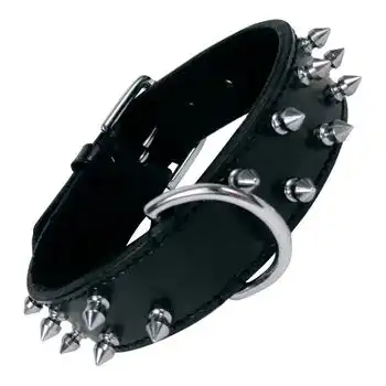 Creaciones Gloria Collar de Piel con 2 Filas de Pinchos T-2