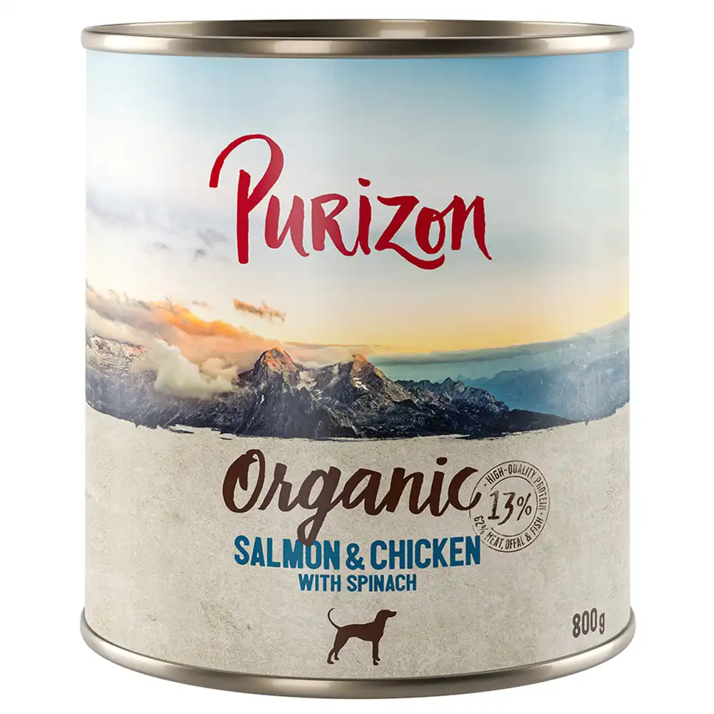 Purizon Organic 6 x 800 g comida ecológica para perros - Salmón y pollo con espinacas