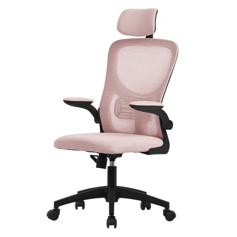 ML Design Silla de Oficina Ergonomica con Asiento Regulable y Reposacabezas Rosa