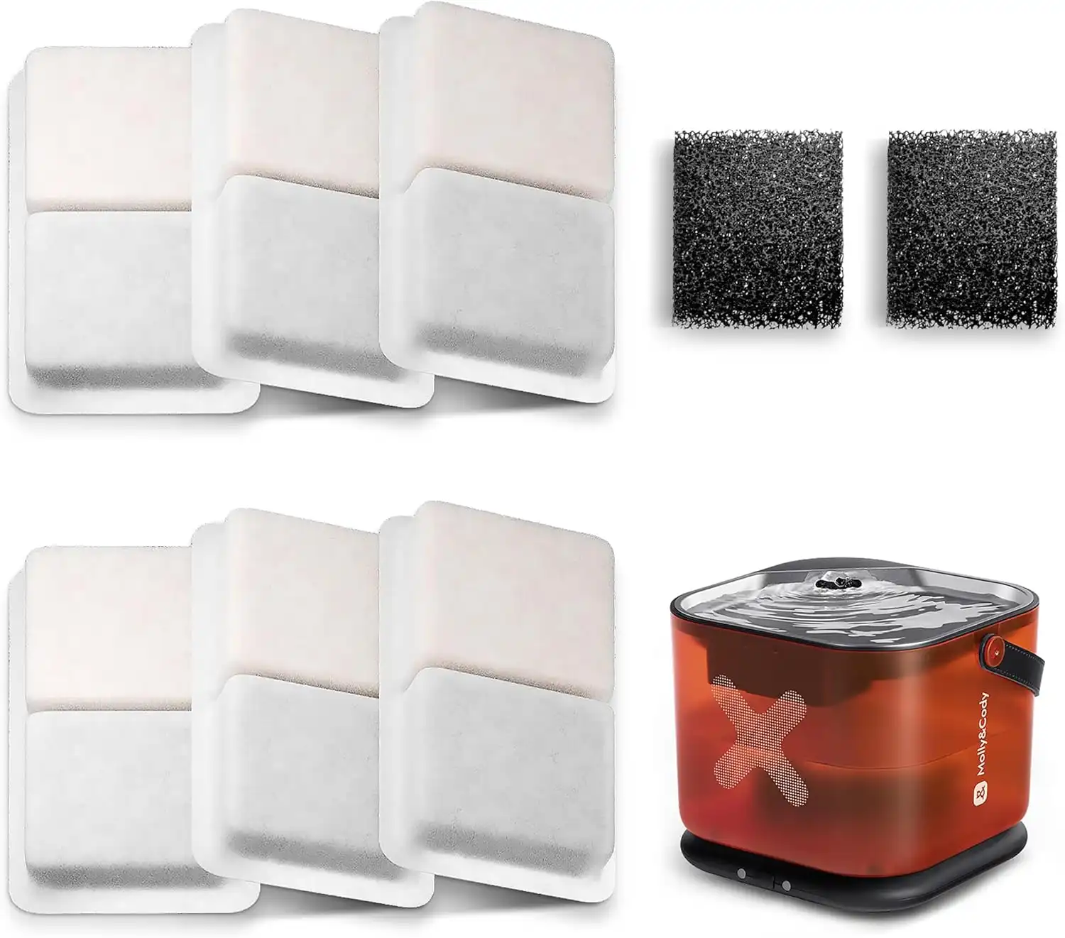 Molly&Cody Pack de 8 Filtros y 8 Esponjas de Repuesto para Fuente de 3 L - 4 x 4 x 4 cm - Molly&Cody - Comparador de precios