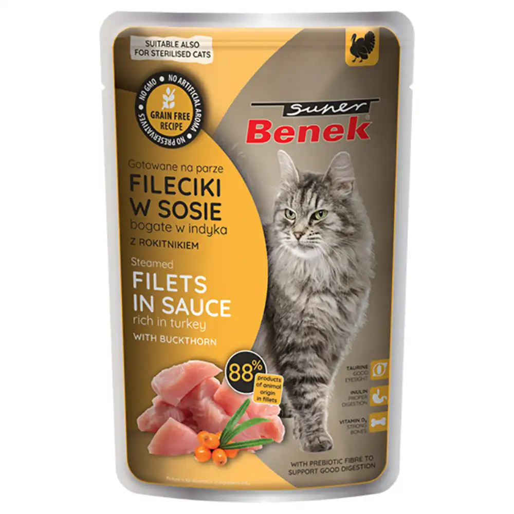 Super Benek filetes al vapor sin cereales 28 x 85 g - Pavo con espino amarillo en salsa