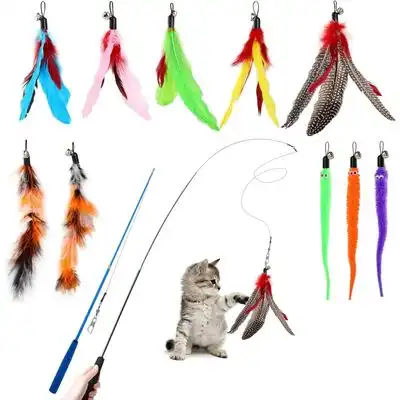 ZooVenture Set de 12 juguetes interactivos para gatos - Contenido: 2 varitas + 2 huellas + 3 gusanos + 5 plumas - Zooventure - Comparador de precios