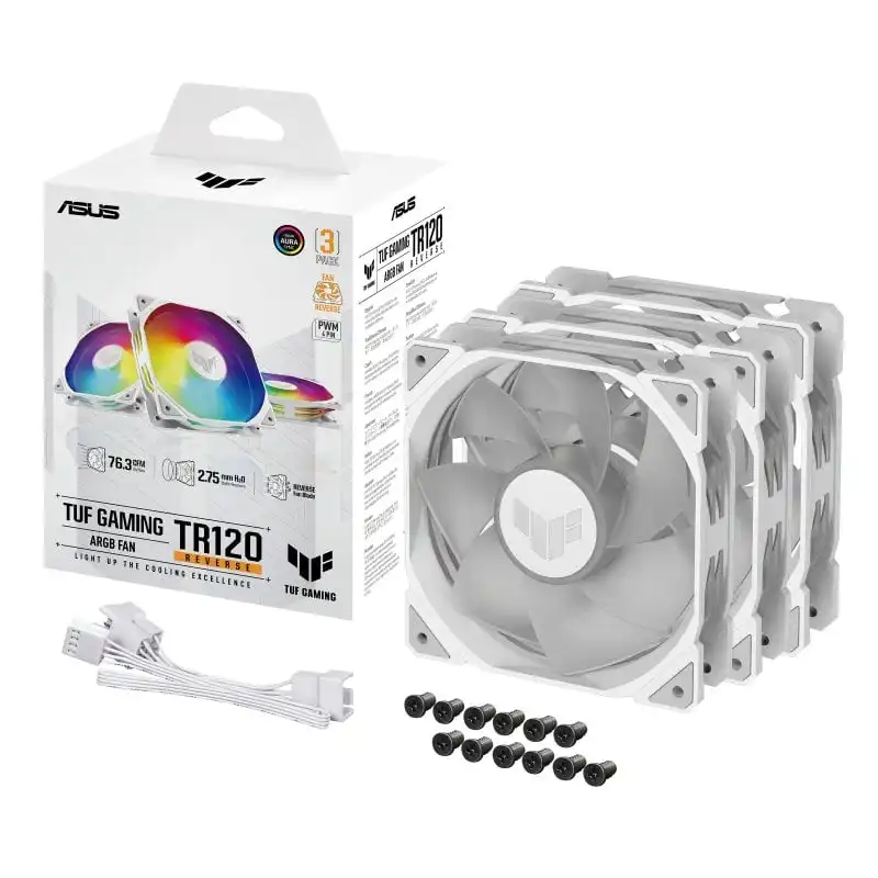 ASUS TUF Gaming TR120 ARGB Reverse Fan Triple Pack Ventilador Suplementario 120mm Blanco