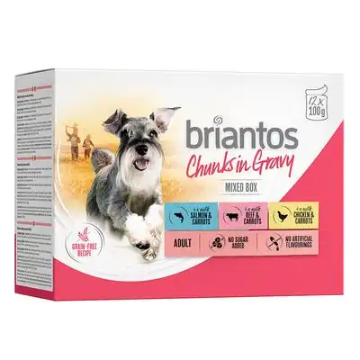 Briantos Bocaditos en salsa 12 x 100 g - Pack mixto (pollo, vacuno y salmón) - briantos - Comparador de precios