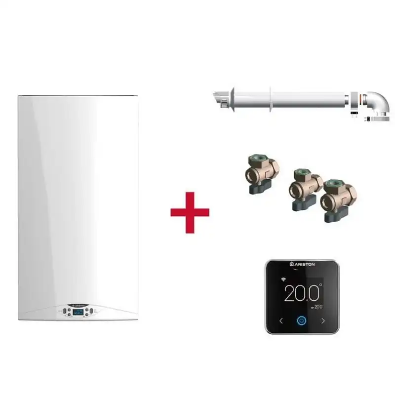 Ariston HS Premium 24 Caldera de Condensación 24kW A + Termostato + 3 Grifos + Kit Salida de Humos
