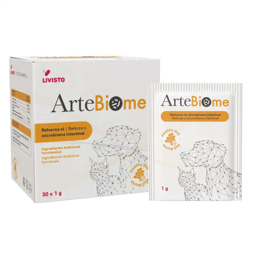 Livisto ArteBiome es un complemento fitobiótico natural que ayuda a equilibrar el microbioma intestinal para perros y gatos. - 30 bolsas - LIVISTO - Comparador de precios
