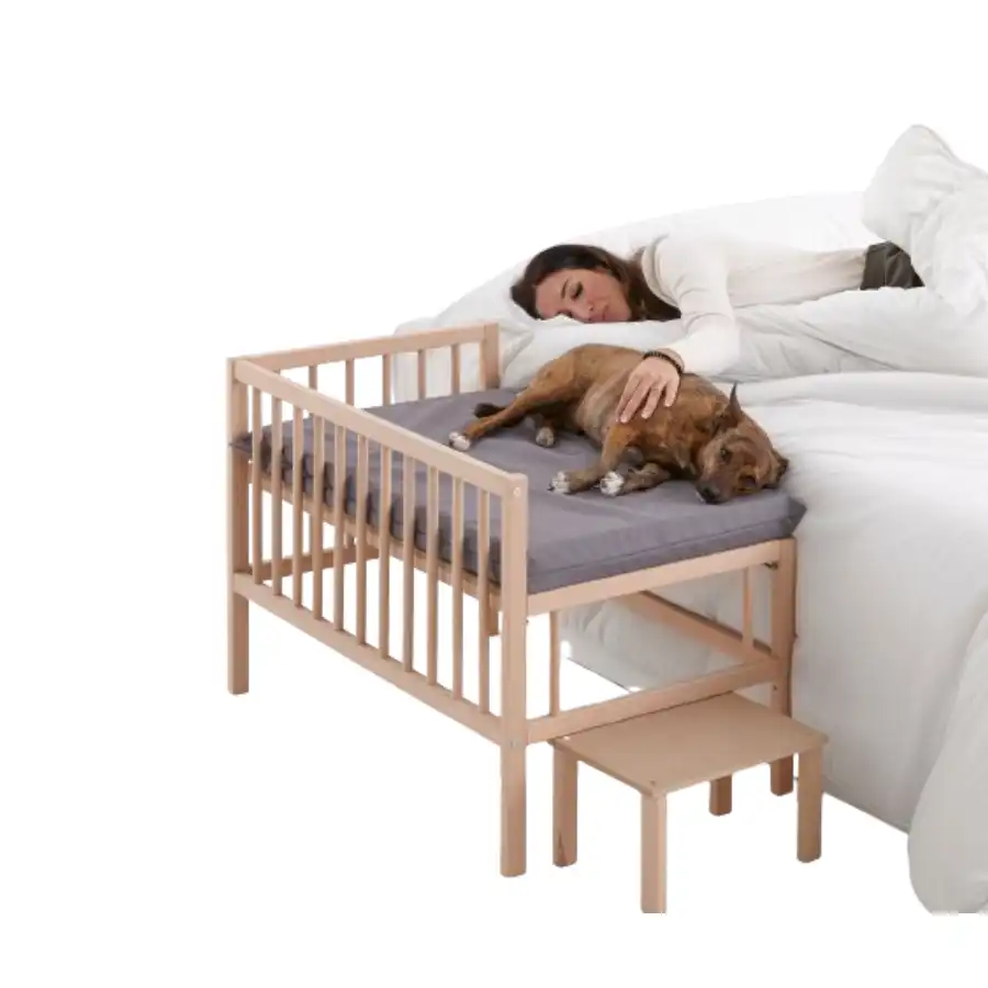 Cama elevada de madera con escalera para mascota Faunatic con colchón Ortoflex. Colecho junto a tu mascota (2 alturas) - COOL DREAMS PETS - Comparador de precios