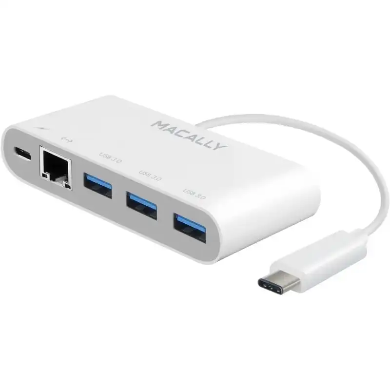 Macally UC3HUB3GBC Adaptador USB-C 3.1 a 3 Puertos USB-A + 1 Puerto Ethernet y 1 Puerto USB-C