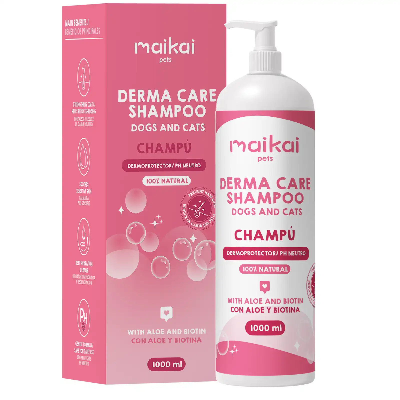 MAIKAI Champú Natural para Perros y Gatos con Aloe Vera y Biotina – Piel Sensible, Calmante e Hidratante 1000 ml - 1 l - MAIKAI PETS - Comparador de precios