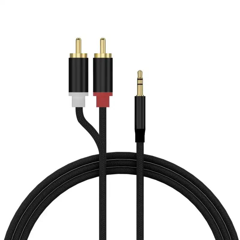 PcCom Essential Cable Adaptador 3.5mm Auxiliar a 2 Machos RCA 2.5m Negro