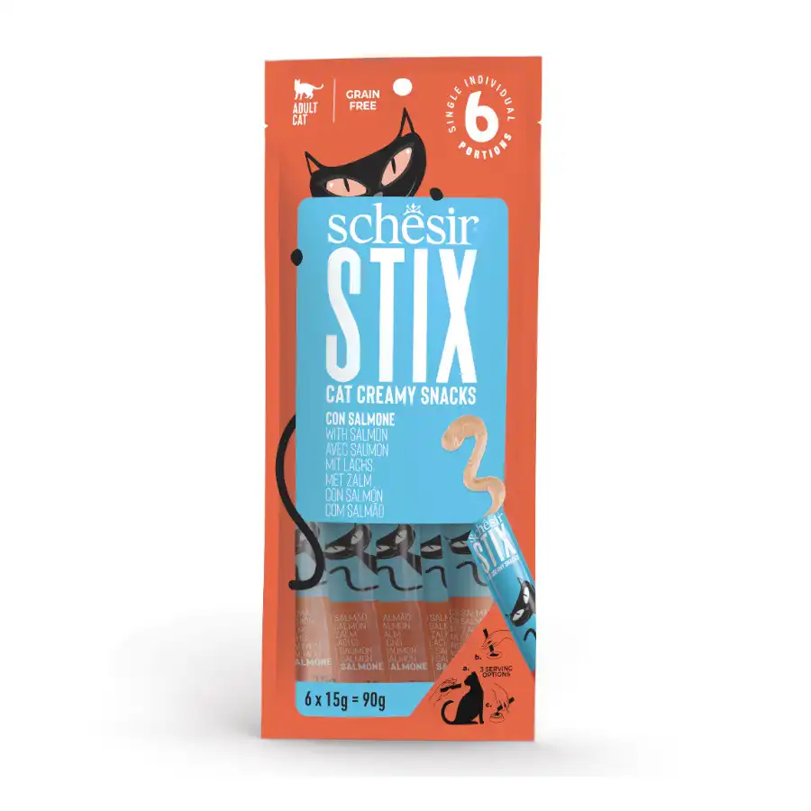 Schesir Stix Snacks Salmón para gato 6 sobres x 15 g - Schesir - Comparador de precios
