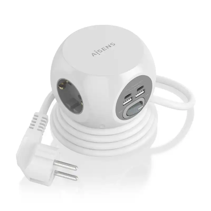 Aisens Regleta Sobremesa Multifuncion con 3 Tomas + 2xUSB-C/2xUSB-A 1.4m Blanca