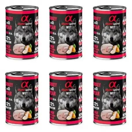 Alpha Spirit Comida Húmeda para Perros con Pavo y Pera, 6x400 Gr - Alpha Spirit - Comparador de precios