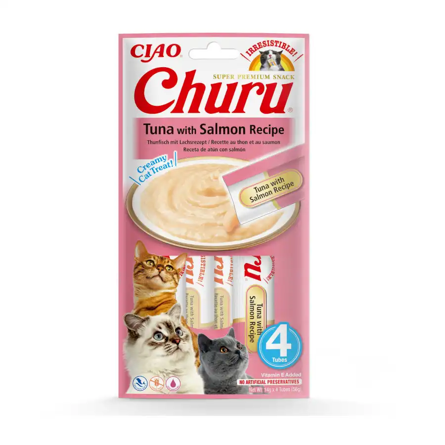 Churu Snack Cremoso de Atún con Salmón para gatos 4 sobres x 14 g - Churu - Comparador de precios