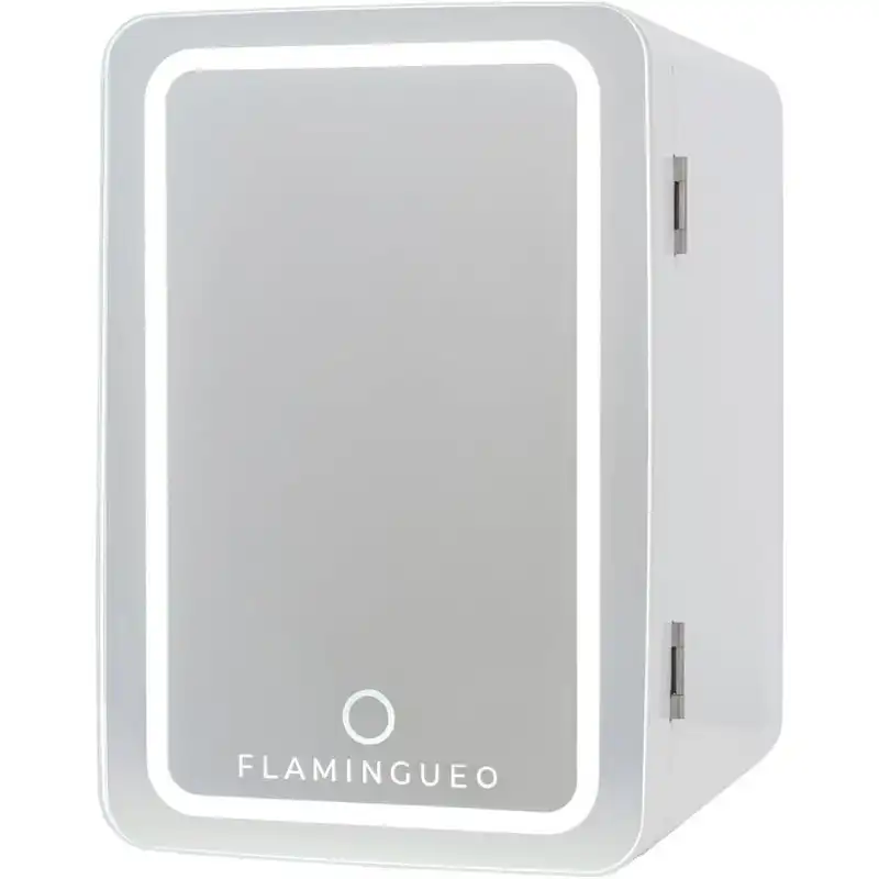 Flamingueo Mini Nevera 6.5l Con Espejo Y Luz Led 12v/220v Función Frío Y Calor Blanco
