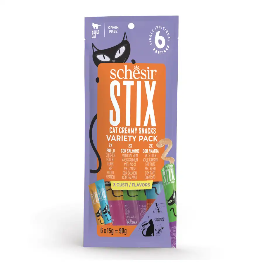 Schesir Stix Snacks varios sabores para gato 6 sobres x 15 g - Schesir - Comparador de precios
