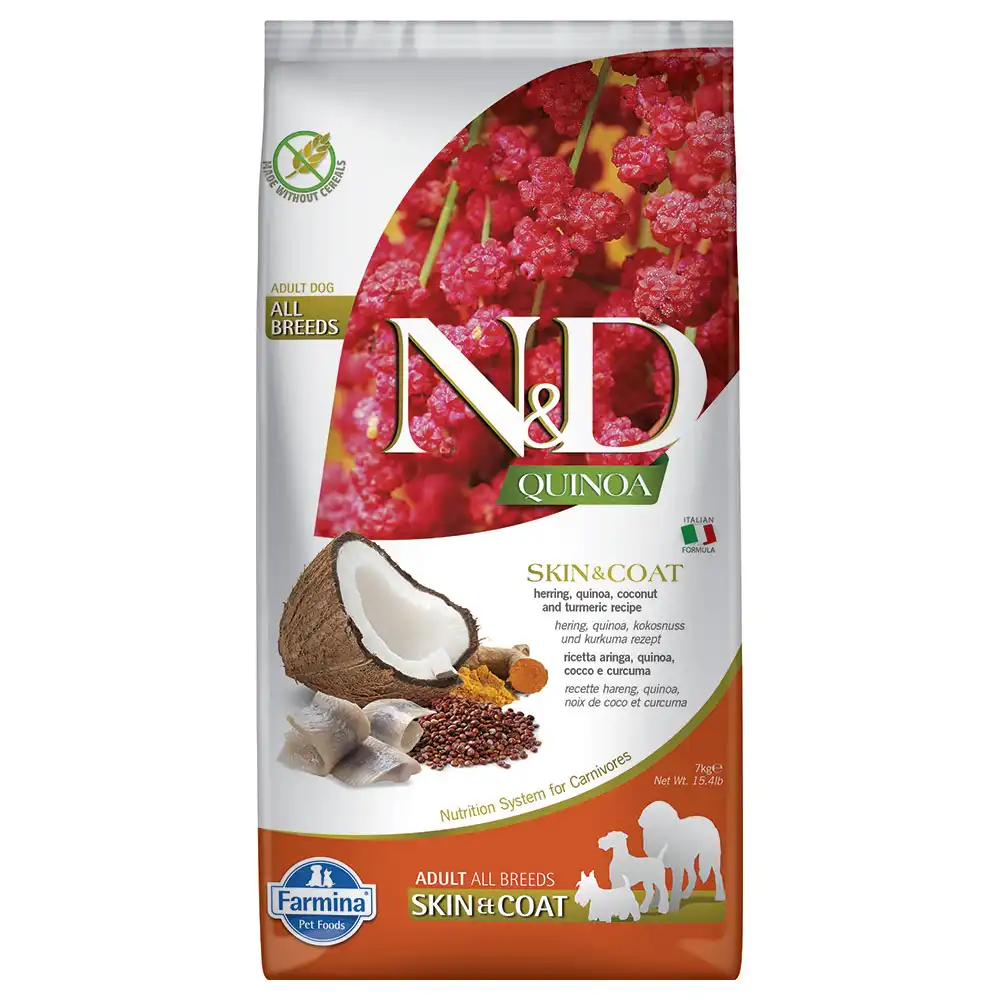 Farmina N&D Quinoa Piel y Pelaje Adulto con arenque y cúrcuma - 7 kg - N&D Quinoa Dog - Comparador de precios