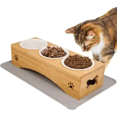 HausPets Juego 3 comederos elevados gatos soporte silicona, cuenco cerámica - una pieza - HausPets - Comparador de precios