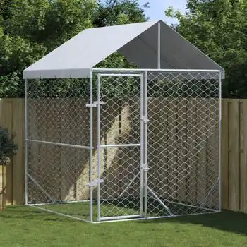 Perrera De Exterior | Jaula Para Perro | Parque Para Mascotas Con Toldo Acero Galvanizado Plata 2x2x2,5 M Cfw783768