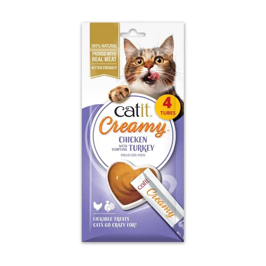 Snacks cremosos para gatos Catit Creamy – 4 Tubos Pollo y Pavo, 4x10g - 4x10 g - Catit - Comparador de precios