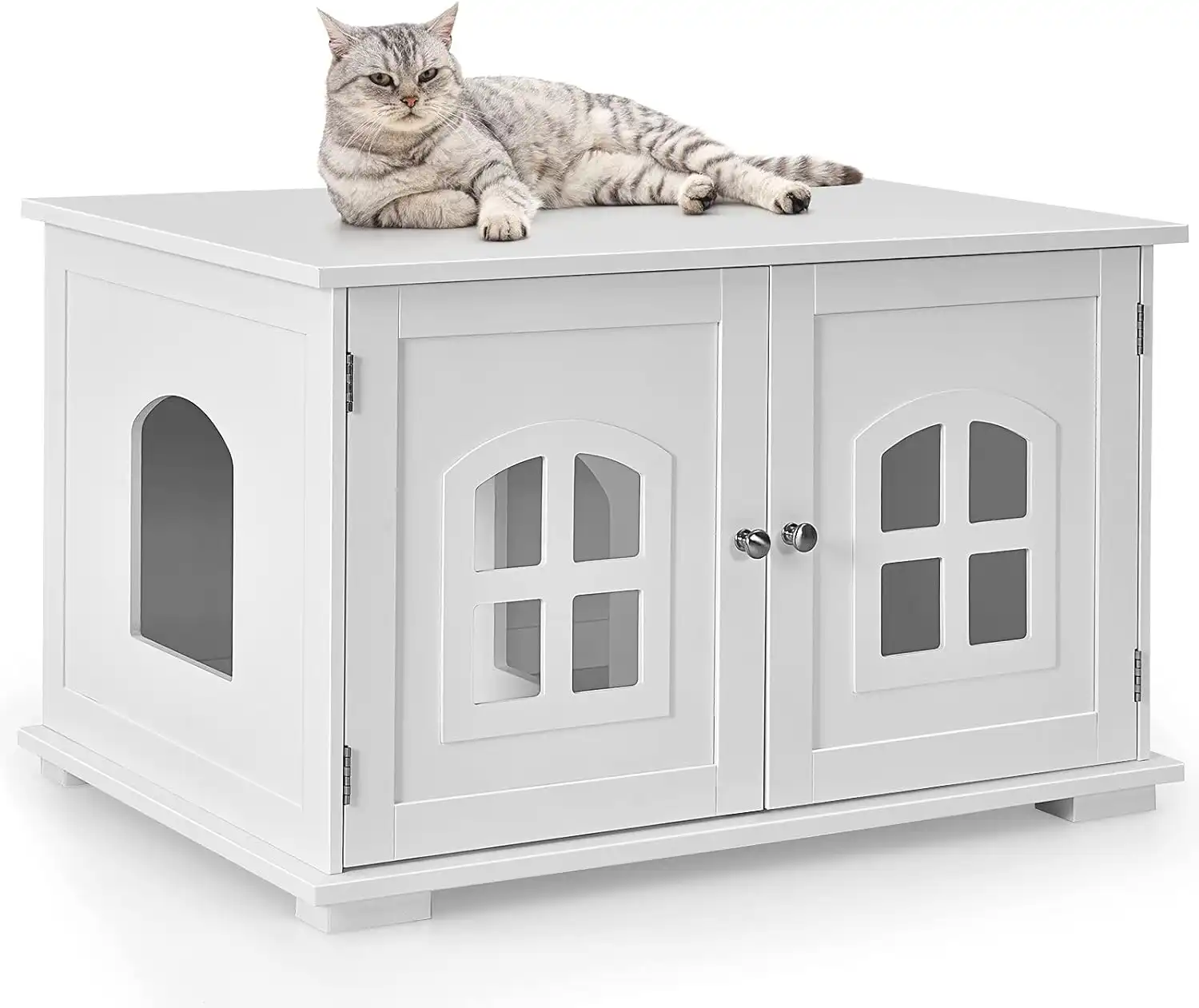 COSTWAY Casita-mesita de Noche con Doble Puerta y Ventana para Gatos - 81 x 53 x 49 cm - COSTWAY - Comparador de precios