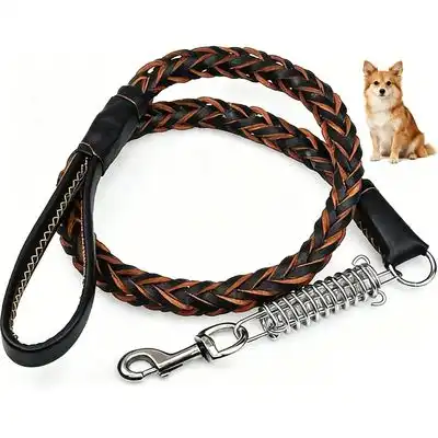 ZooVenture Conjunto de collar y correa de cuero auténtico - Negro. Dimensiones: Collar 2,5 cm x 55 cm, Correa 120 cm. - Zooventure - Comparador de precios