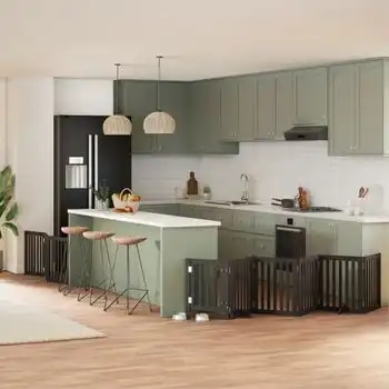 Puerta Para Perros Plegable 9 Paneles Madera Álamo Negra 450 Cm