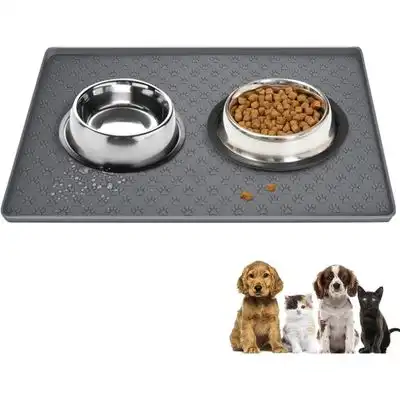 Qinhul Alfombrilla antideslizante de silicona para comida de gatos y perros - gris, 55x40cm - Qinhul - Comparador de precios