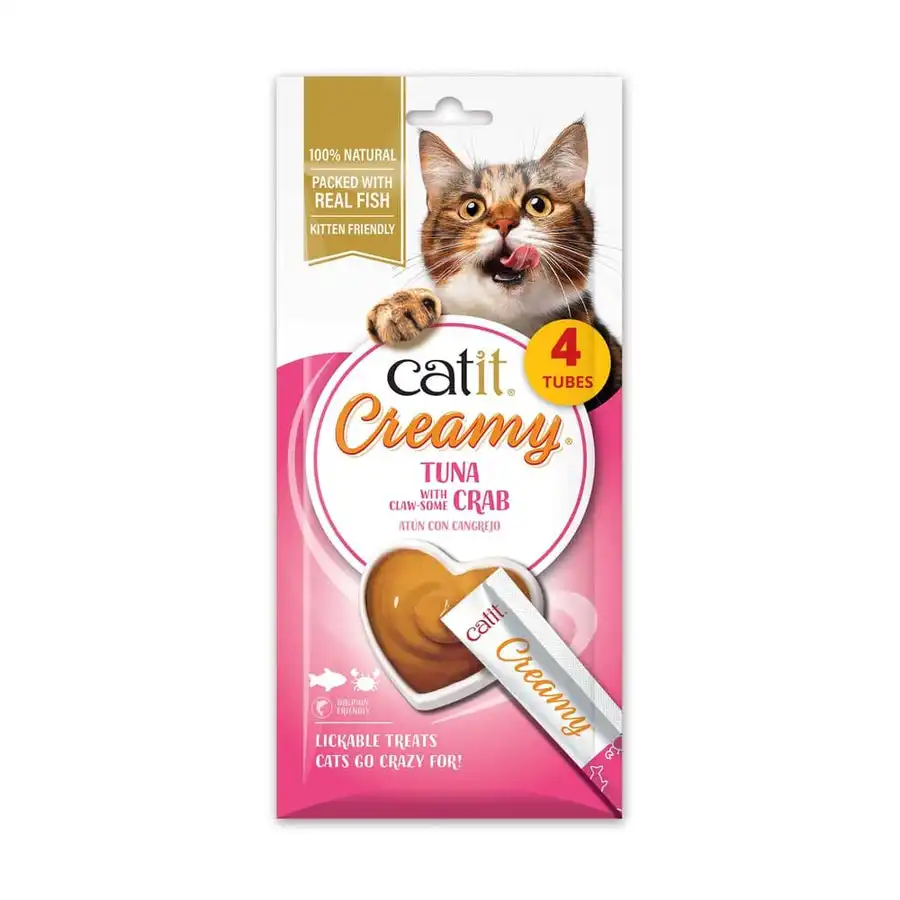 Snacks cremosos para gatos Catit Creamy – 4 Tubos Atún y Cangrejo, 4x10g - 4x10 g - Catit - Comparador de precios
