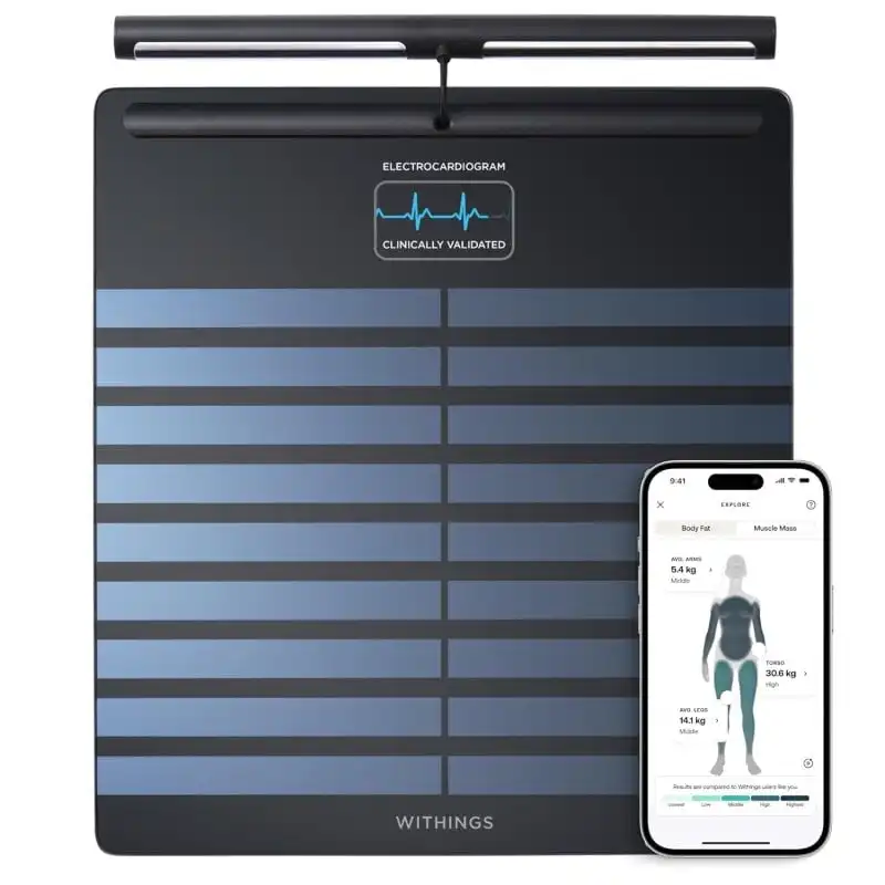 Withings Body Scan Báscula de Baño WiFi con Función de Electrocardiograma Negra