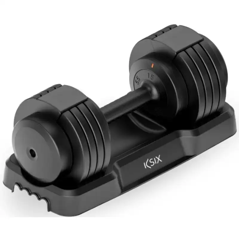 Ksix Mancuerna Ajustable 25Kg con 8 Discos Incluidos Agarre Ergonómico y Diseño Compacto Negro