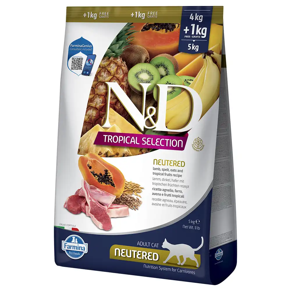 N&D Cat Selección Tropical Esterilizado con cordero - 5 kg (4 + 1 kg) - N&D Cat Tropical - Comparador de precios