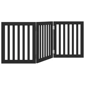 Puerta Para Perros Plegable 3 Paneles Madera Álamo Negra 150 Cm Vidaxl