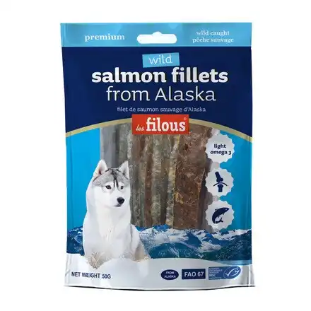 Snack para perros cachorros, adultos y senior Les Filous filete de salmón salvaje 50 gr