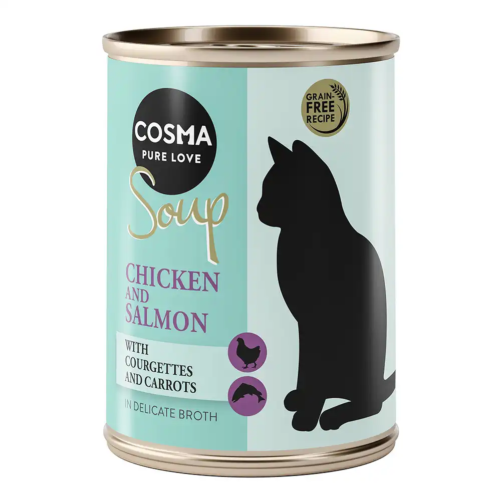 Cosma Soup sopa para gatos 6 x 100 g - Pechuga de pollo y salmón con calabacín y zanahoria - Cosma - Comparador de precios