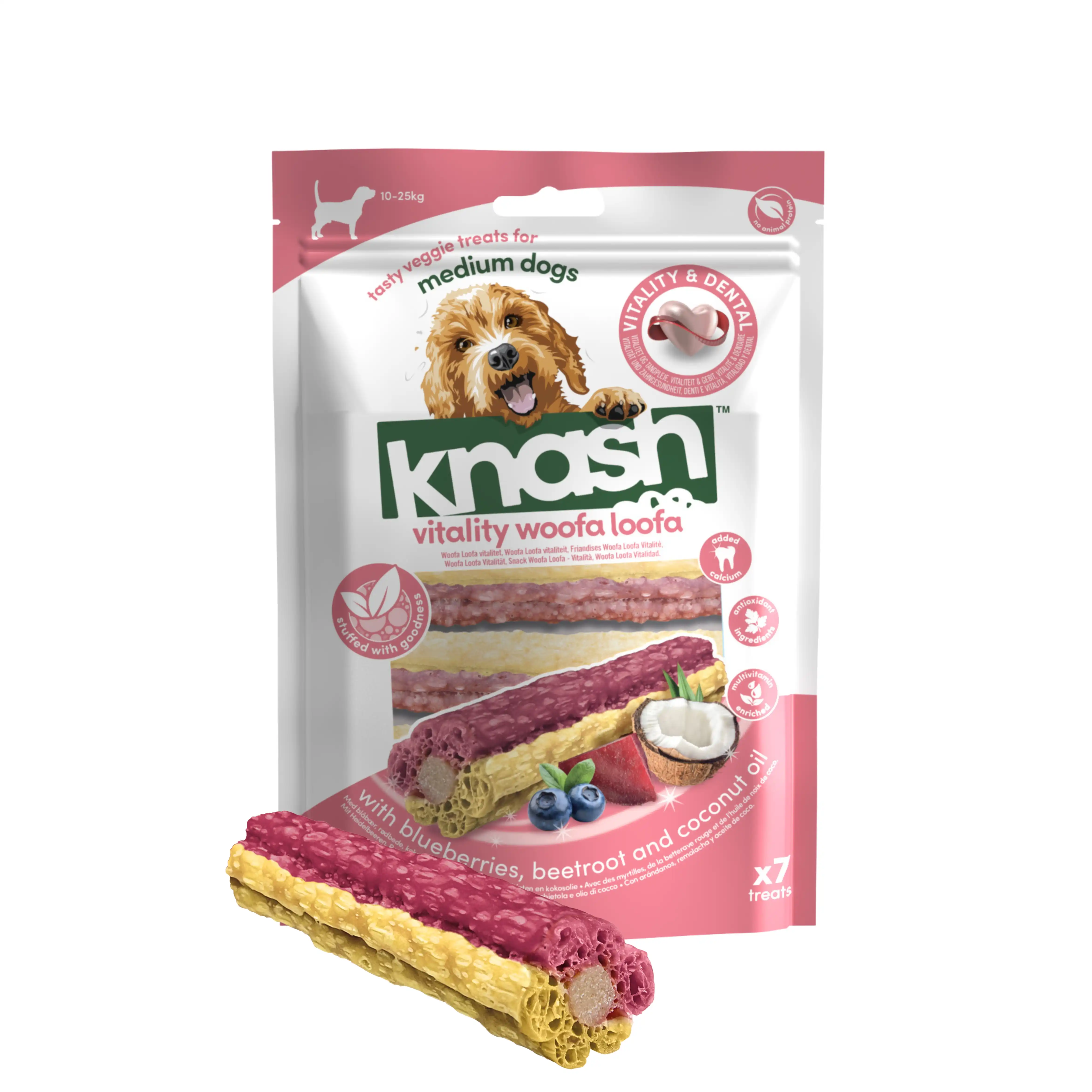 KNASH SNACK VITALITY DE ARÁNDANOS, COCO Y REMOLACHA PERRO S o M, 2 bolsas x 7 uds - 364 g - Knash - Comparador de precios