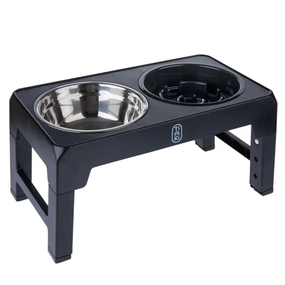 TIAKI comedero doble regulable en altura en 4 posiciones - 1,2 litros (44 x 24 x 8 cm aprox. L x An x Al)