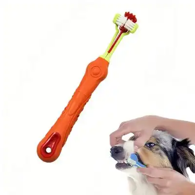 FurryFusion Cepillo de dientes para perros de tres caras - Naranja - Furry Fusion - Comparador de precios