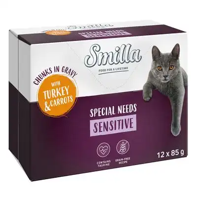 Smilla Bocaditos con verduras 48 x 85 g en oferta: 40 + 8 ¡gratis! - Adult Sensitive con pavo y zanahorias - Smilla - Comparador de precios