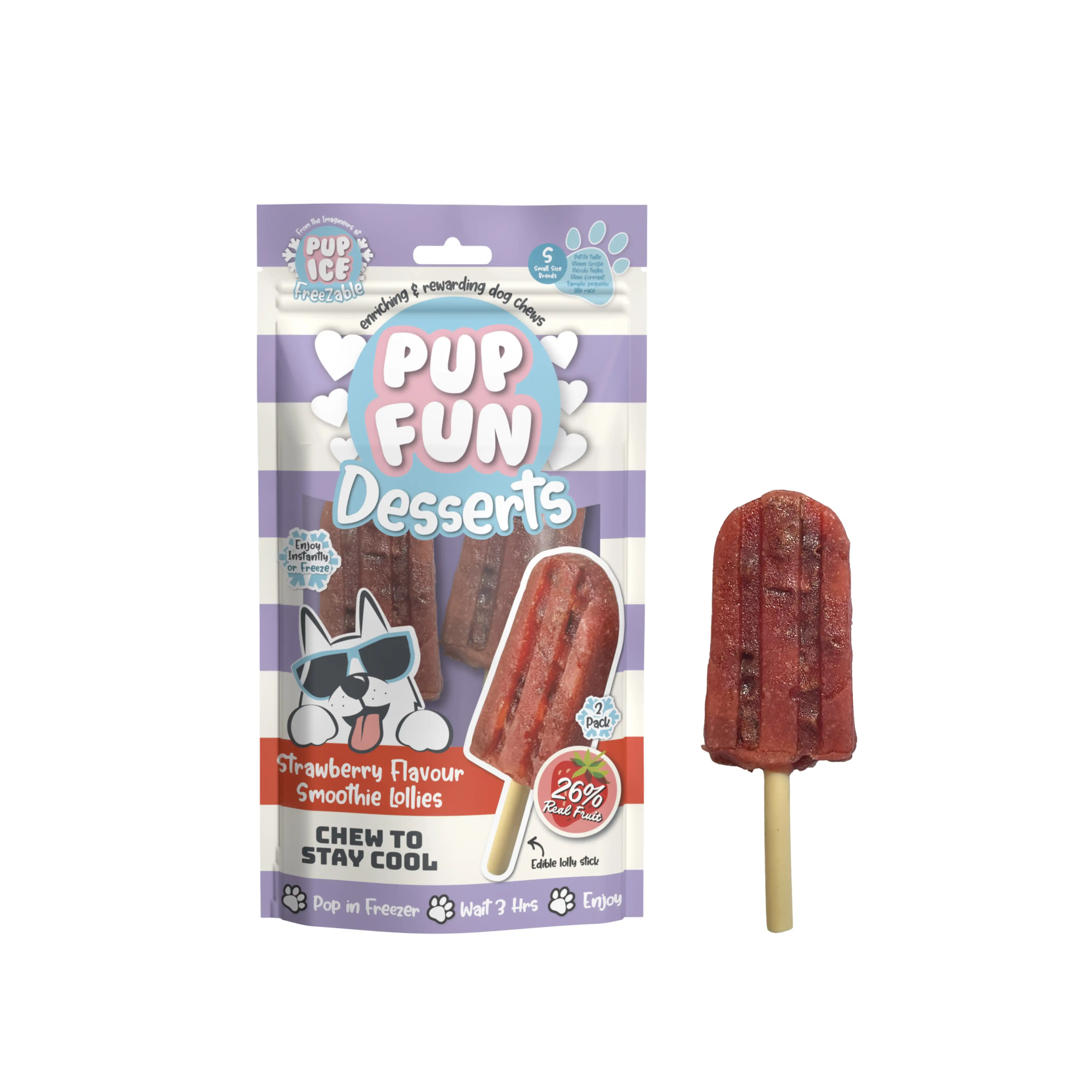 2 HELADOS snack PUP ICE Polo Smomthie de FRESA 2 x 60g - 120 g - Pup Ice - Comparador de precios