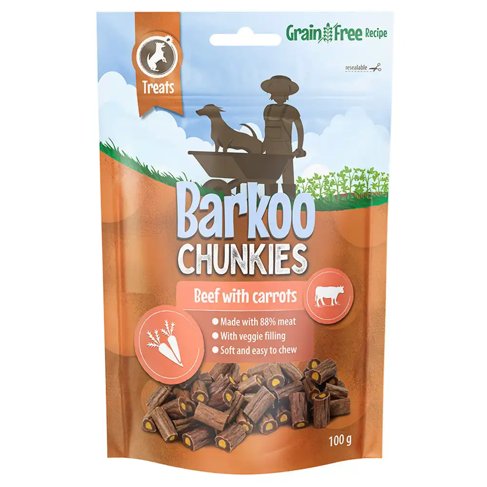 Barkoo Chunkies palitos rellenos para perros - Vacuno y zanahoria - 100 g