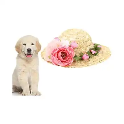 HausPets Sombrero de paja Perro Gato Flor rosa - Rosa - HausPets - Comparador de precios